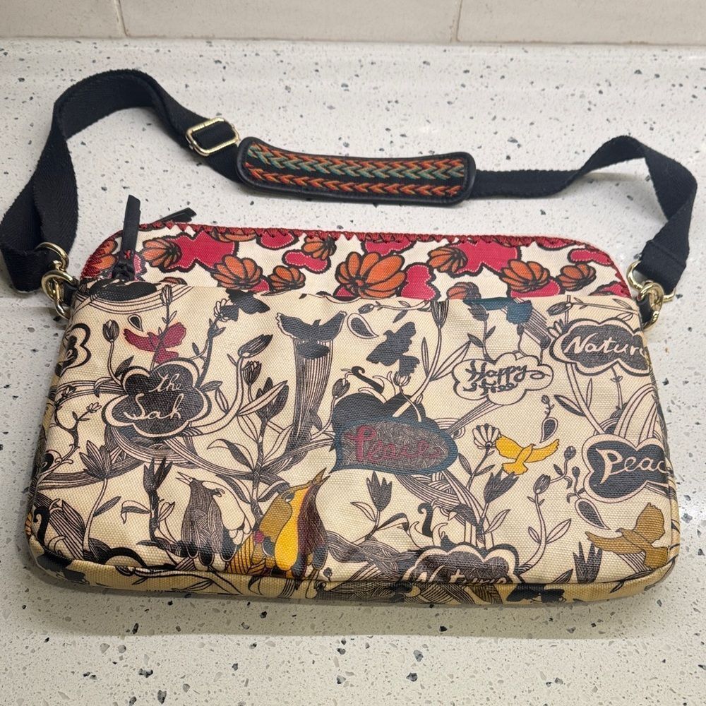 Sakroots Boho Chic Botanical Floral Laptop Case Crossbody Coated Canvas Bag EUC